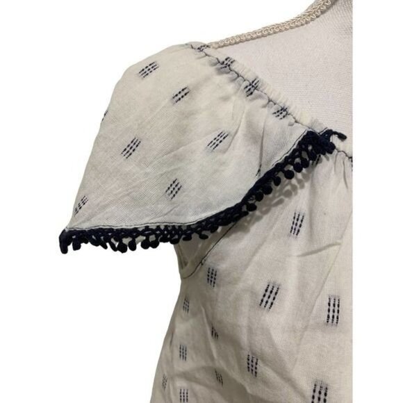 Lucky Brand Womens Top Off The Shoulder Crochet Trim White Navy Size Small NWT - Picture 4 of 12